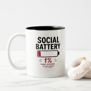 Tasse 2 Couleurs Batterie Sociale Faible Autocollant Drôle d'Introv