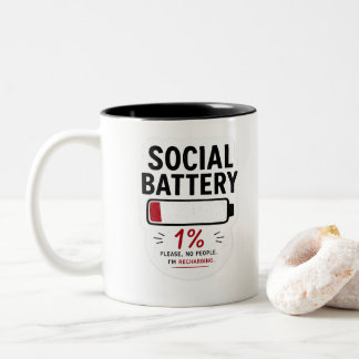 Tasse 2 Couleurs Batterie Sociale Faible Autocollant Drôle d'Introv