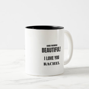 Tasse 2 Couleurs BEAU BONJOUR, JE T'AIME, personnalisé
