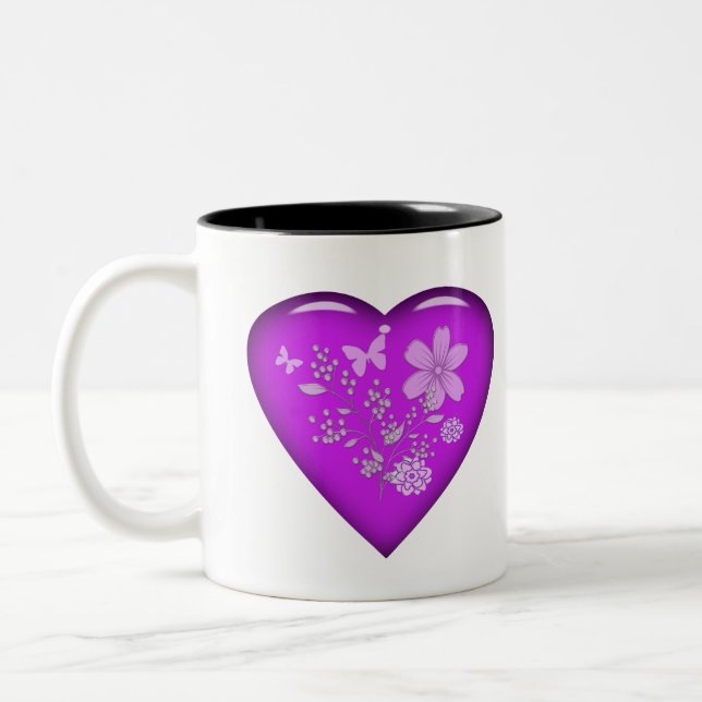 Tasse 2 Couleurs Beau Coeur floral de verre (Gauche)