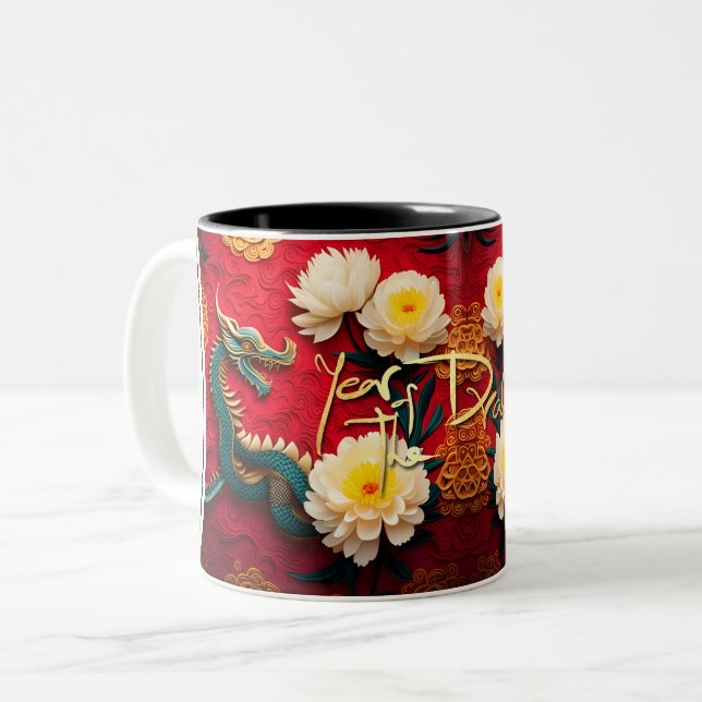 Tasse 2 Couleurs Beau Dragon chinois Nouvel An 2024 2TMug2 (Devant gauche)