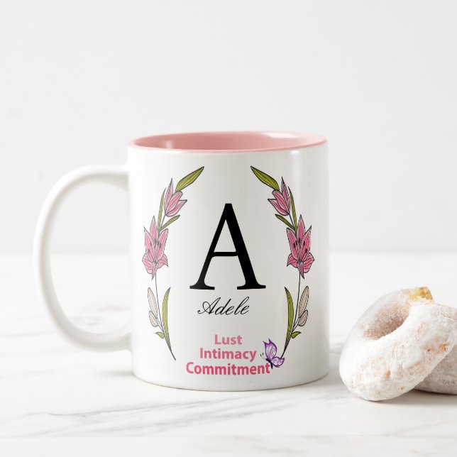 Tasse 2 Couleurs Beau Monogramme Personnalisé Nom Initial (Avec donut)