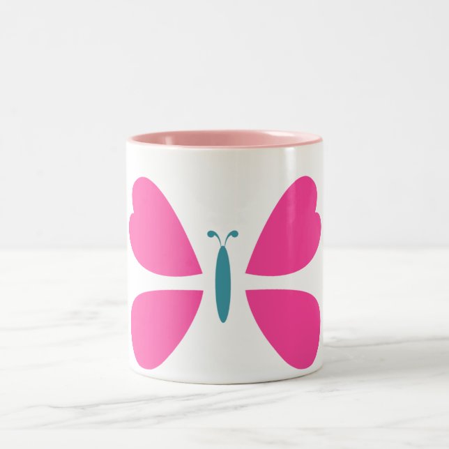 Tasse 2 Couleurs Beau papillon rose volant (Centre)