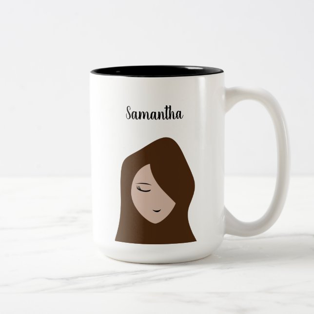 Tasse 2 Couleurs Beauté Brune : Illustration de Fille Personnalisab (Droit)