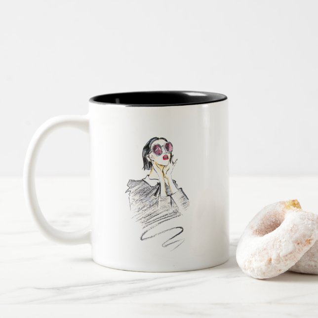 Tasse 2 Couleurs Beauté de ceinture noire et rose (Avec donut)
