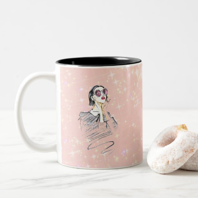 Tasse 2 Couleurs Beauté de ceinture noire et rose (Avec donut)