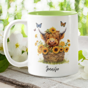 Tasse 2 Couleurs Bécasseaux floraux de la vache Highland