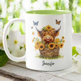 Tasse 2 Couleurs Bécasseaux floraux de la vache Highland