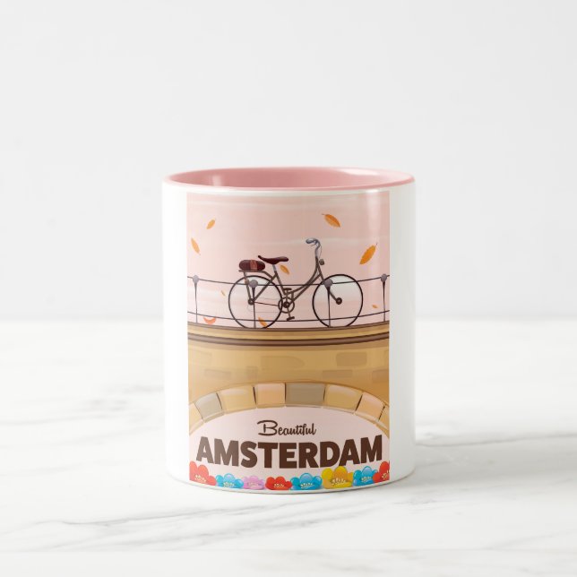 Tasse 2 Couleurs Belle affiche de voyage à vélo Amsterdam. (Centre)