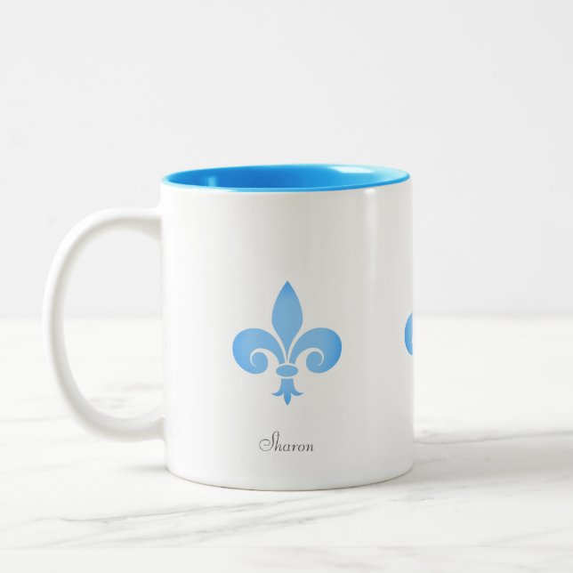 Tasse 2 Couleurs Belle Fleur de lis en Turquoise (Gauche)