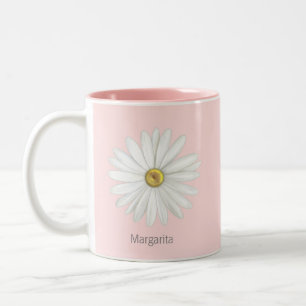Tasse 2 Couleurs Belle fleur de marguerite sur fond rose clair