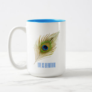 Tasse 2 Couleurs Belle plume Peacock Oiseau Bleu