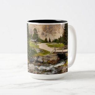 Tasse 2 Couleurs Belle Randonnée Trail River, Trees & Mountains