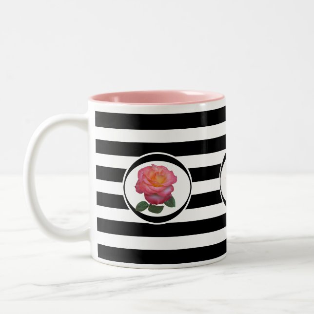 Tasse 2 Couleurs Belle rose rose sur noir & blanc rayé (Gauche)