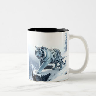 Tasse 2 Couleurs Belle Tigre Blanche Sur Falaises Enneigées