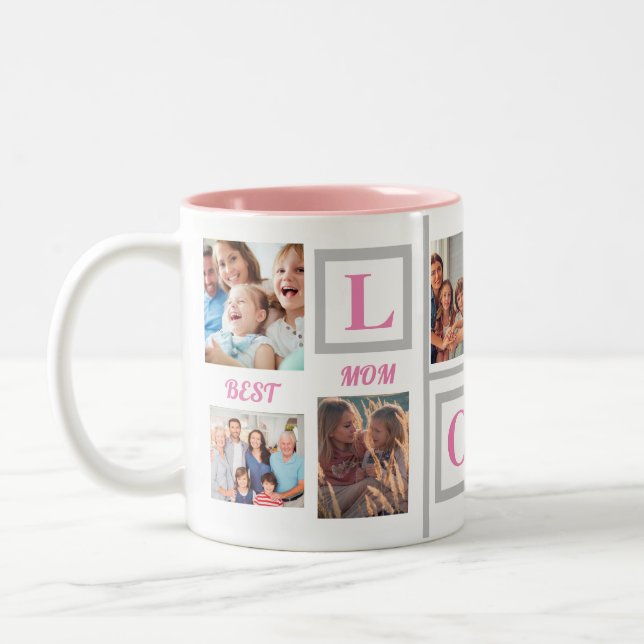 Tasse 2 Couleurs Best Mom LOVE Custom Photo Café  (Gauche)