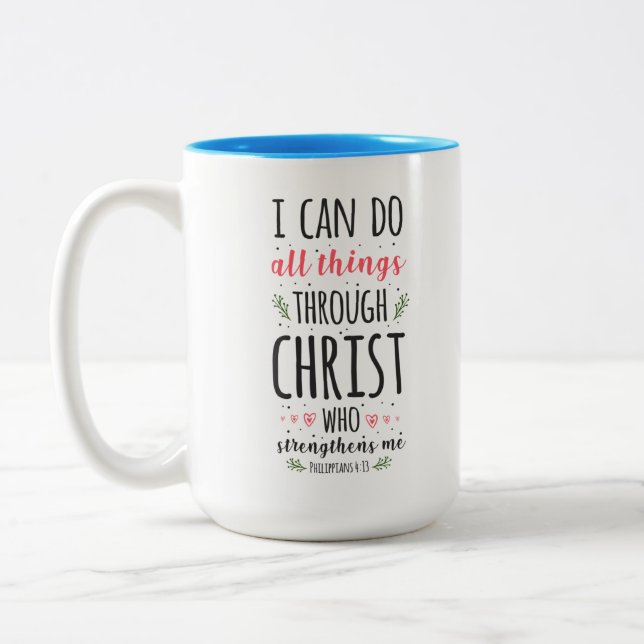 Tasse 2 Couleurs Bible chrétienne contre Philippiens 4:13 (Gauche)