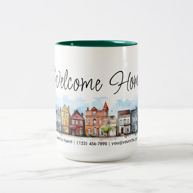 Tasse 2 Couleurs Bienvenue Accueil Immobilier Fermer Cadeau (Centre)