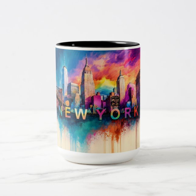 Tasse 2 Couleurs Big Apple NYC Abstrait Skyline (Centre)