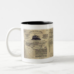 Tasse 2 Couleurs Billet RMS Titanic 1912