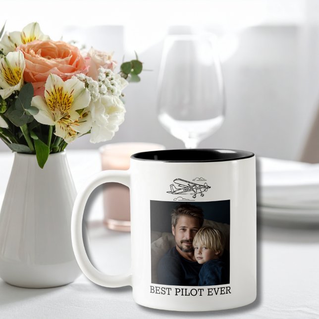 Tasse 2 Couleurs Birthday Best Pilot Ever 2 Photos Airplane Clouds  (Créateur téléchargé)