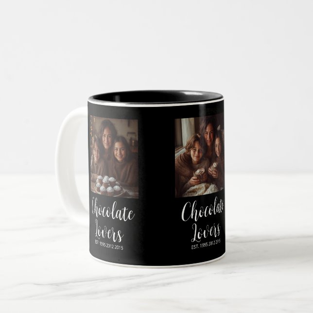 Tasse 2 Couleurs Black Chocolate Lovers Established 3 Photo Script (Devant gauche)