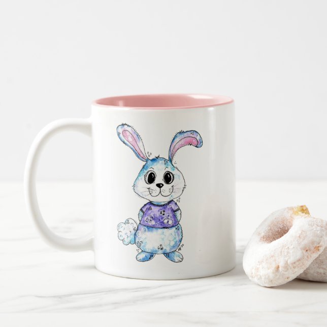 Tasse 2 Couleurs Bleu mignon et blanc (Avec donut)