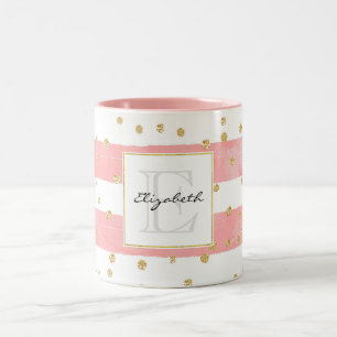 Tasse 2 Couleurs Bleu rose   Faux Gold Confetti Monogramme