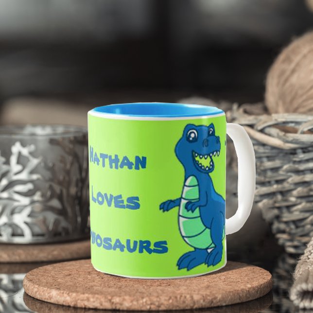 Tasse 2 Couleurs Bleu vert | Personnaliser le nom | Dinosaure | Mus (Créateur téléchargé)