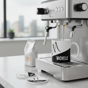 Tasse 2 Couleurs Bloc de couleur noir et blanc monogramme classique