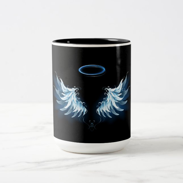 Tasse 2 Couleurs Blue Glowing Angel Wings on black background (Centre)
