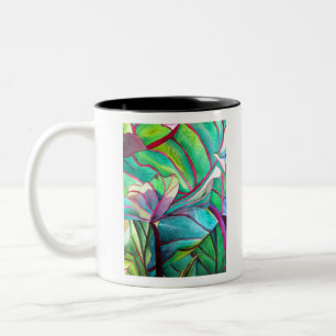 Tasse 2 Couleurs Blue Hawaii Tropical leaf folios art