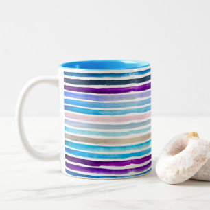 Tasse 2 Couleurs Blue watercolor stripes painted