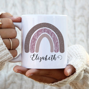Tasse 2 Couleurs Boho Arc-en-ciel Nom personnalisé Moderne Floral