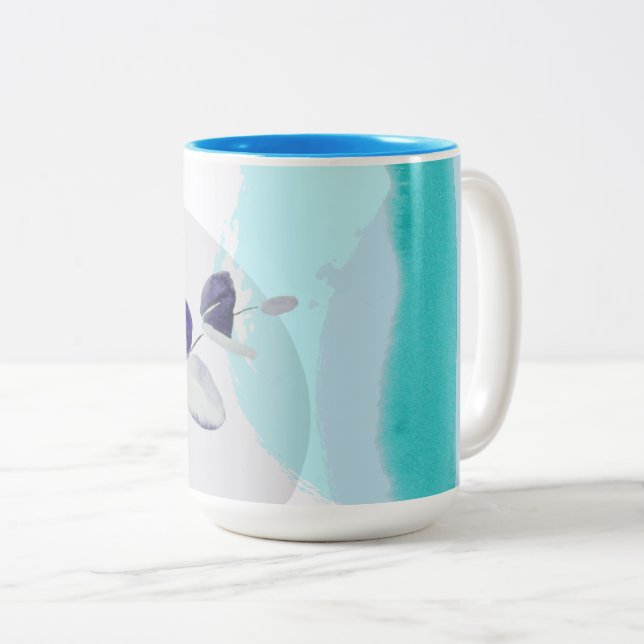 Tasse 2 Couleurs Boho botanique cyan violet (Devant droit)