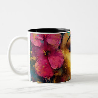 Tasse 2 Couleurs Bold Pink Hibiscus et femme Portrait Abstrait