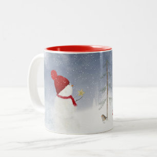 Tasse 2 Couleurs bonhomme de neige de Noël avec étoile d'or