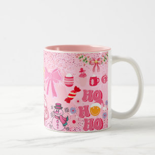 Tasse 2 Couleurs bonhomme de neige rose, joyeux noel