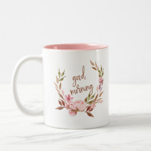 Tasse 2 Couleurs Bonjour belle guirlande   florale botanique