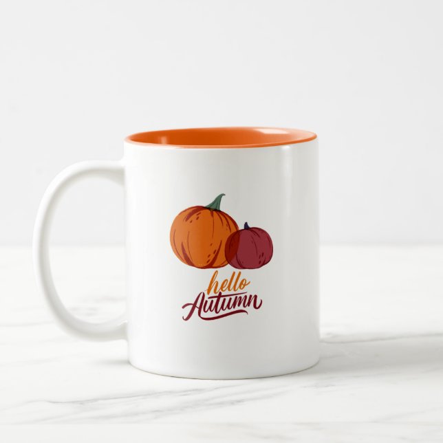 Tasse 2 Couleurs Bonjour Citrouilles d'automne (Gauche)