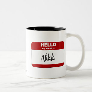 Tasse 2 Couleurs Bonjour mon nom est Nikki (rouge)