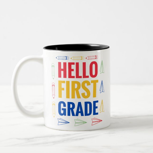 Tasse 2 Couleurs Bonjour première année (Gauche)