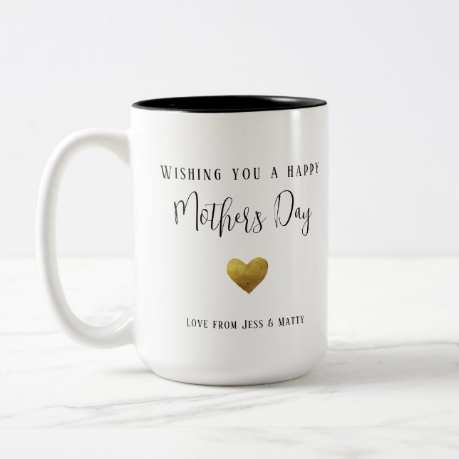 Tasse 2 Couleurs Bonne fête des mères Coeur d'or, typographie noire (Gauche)