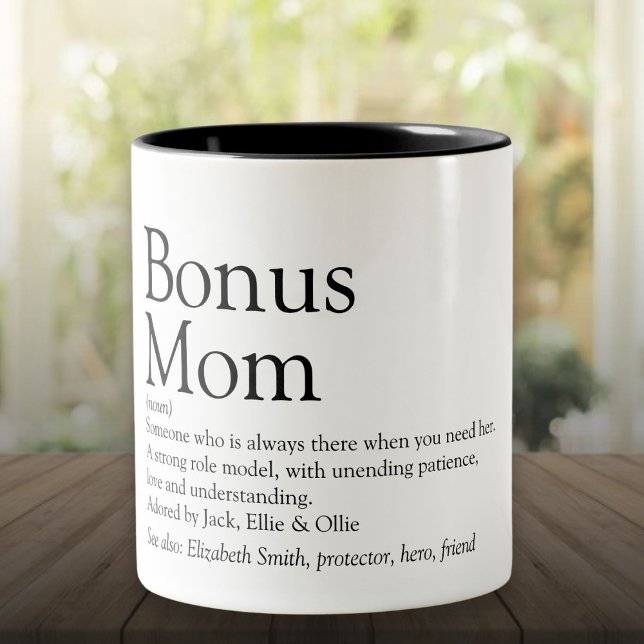 Tasse 2 Couleurs Bonus Maman Définition Citation Amusante Moderne (Bonus Mom Definition Quote Fun Modern Two-Tone Coffee Mug)