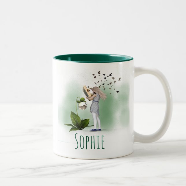 Tasse 2 Couleurs Bookworm livre amant whimsical nom fille (Droit)