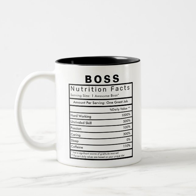 Tasse 2 Couleurs Boss Nutrition Facts Statistiques Drôle (Gauche)