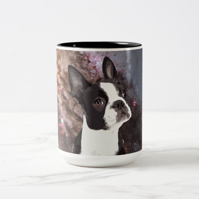 Tasse 2 Couleurs Boston Terrier dans l'espace (Centre)