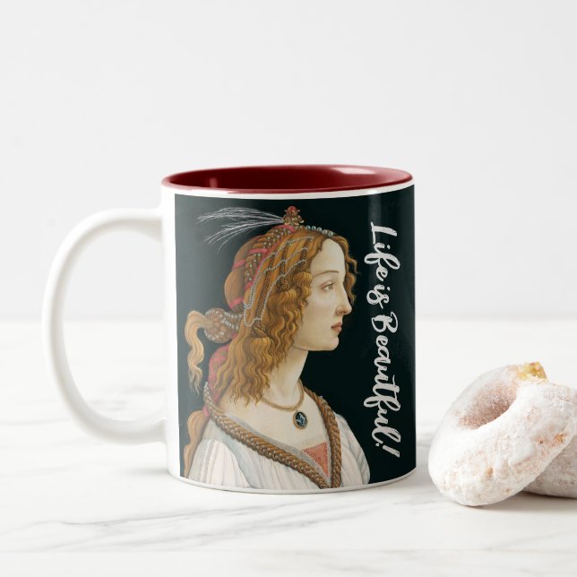 Tasse 2 Couleurs Botticelli Nymph Portrait Peinture Art (Avec donut)