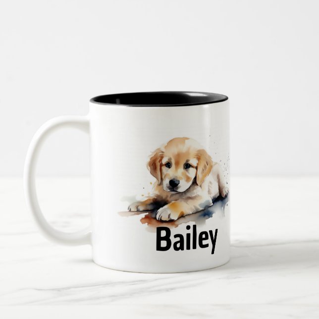 Tasse 2 Couleurs Boue d'aquarelle Golden Retriever (Gauche)
