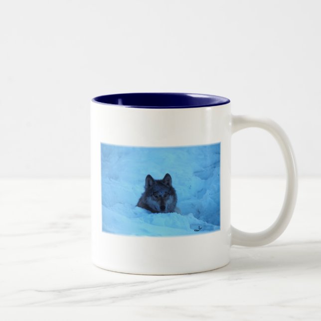 Tasse 2 Couleurs Boug de loup de loup en bois de neige bleu (Droit)